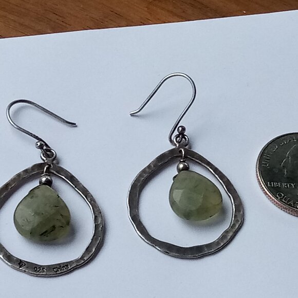 SILPADA 925 STERLING SILVER HAMMERED GREEN RUTILATED QUARTZ EARRONGS W1811 2927 - Picture 4 of 5